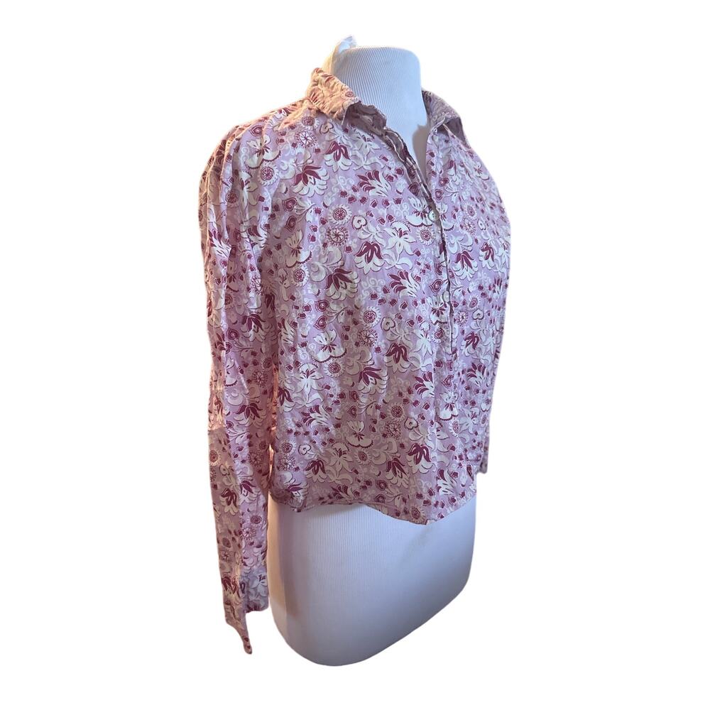 Women M For Days Purple Floral Printed Button-Down Blouse Pajama Shirt Top